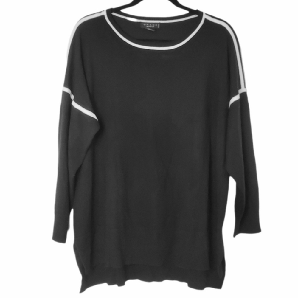 Grace Women's Black Scoop Neck Sweater with White Trim Plus Size 1X